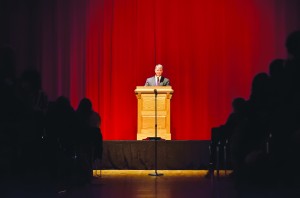 Abramoff discusses the path that led to his imprisonment and answers a few of the questions     students asked. Photo by Kei Tanaka