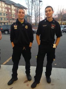 Perticone (right) with Binghamton’s Devin Howell, EMT-CC with BU’s Harpurs Ferry Volunteer Ambulance; taken when both schools provided mutual aid at a concertin October 2014;  photo courtesy of Perticone
